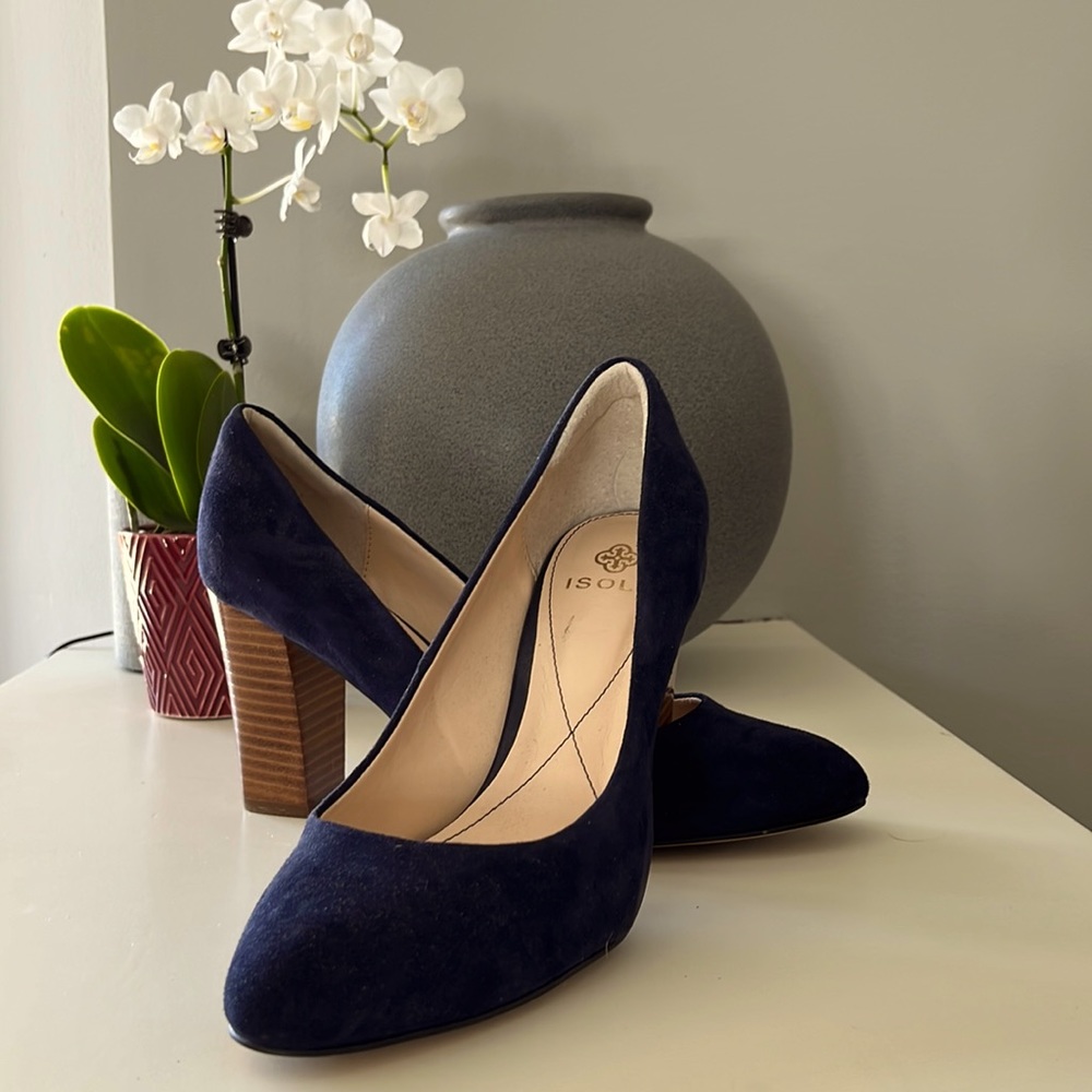 Isola Blue Suede Stacked Heel
